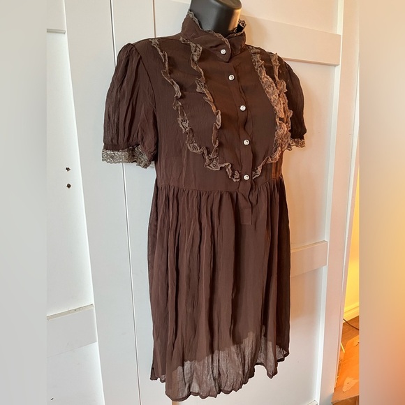 Levi vintage blouse Lace Trim babydoll shirt women farmhouse Victorian 725 orig - Picture 2 of 4